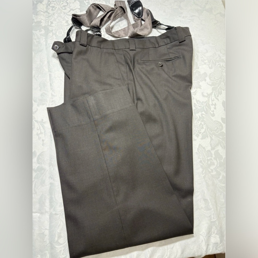 JHANE BARNES Super 100’s Wool Flat Front W Suspenders Black Size 40 Dark Pewter